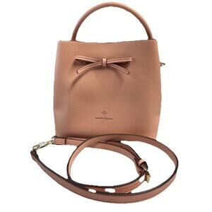 NANETTE LEPORE Peach Bow Bucket Bag Crossbody Handbag Pebbled Faux Leather NWOT